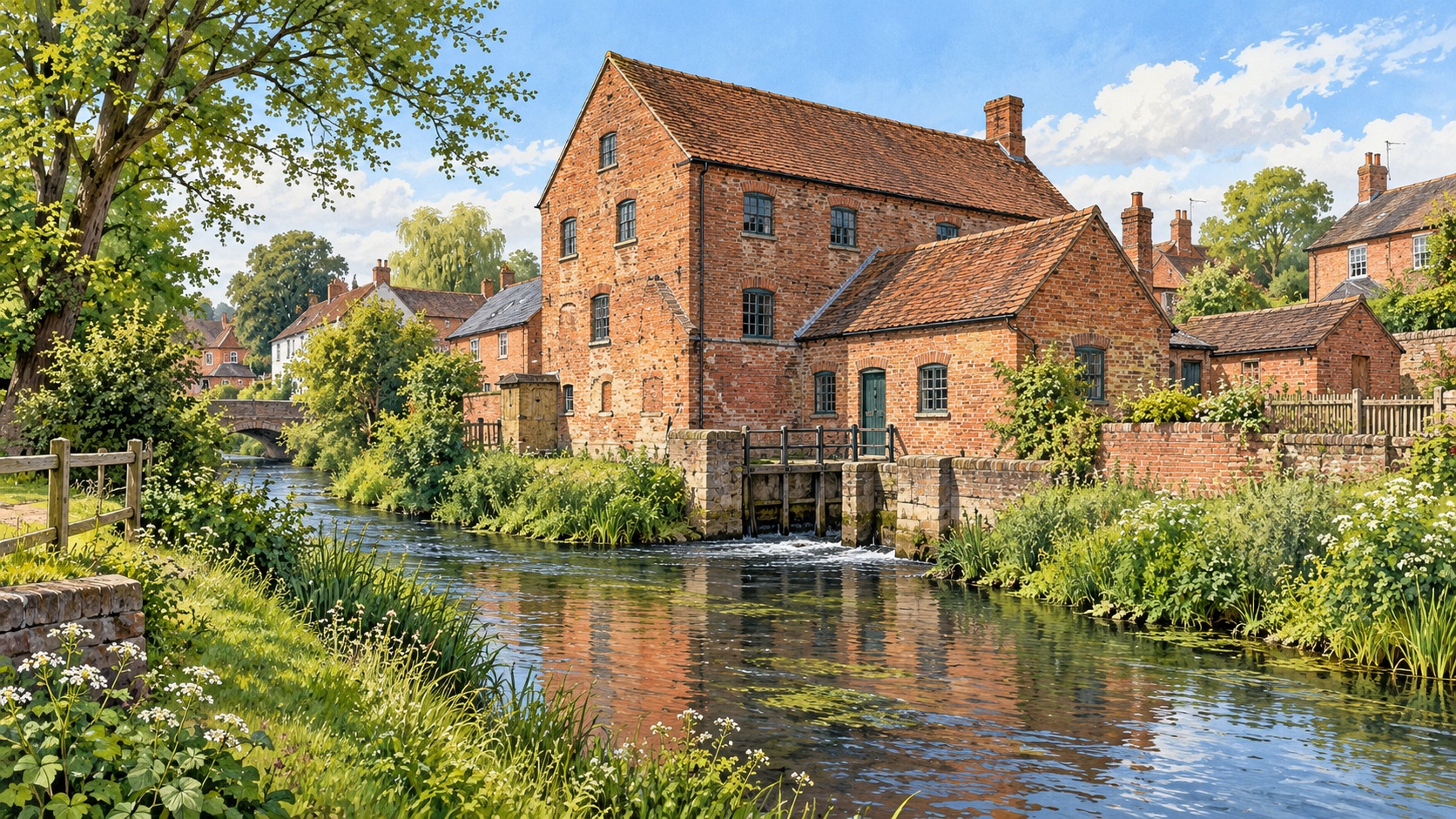 Artist's impression of Ollerton Watermill beside the River Maun