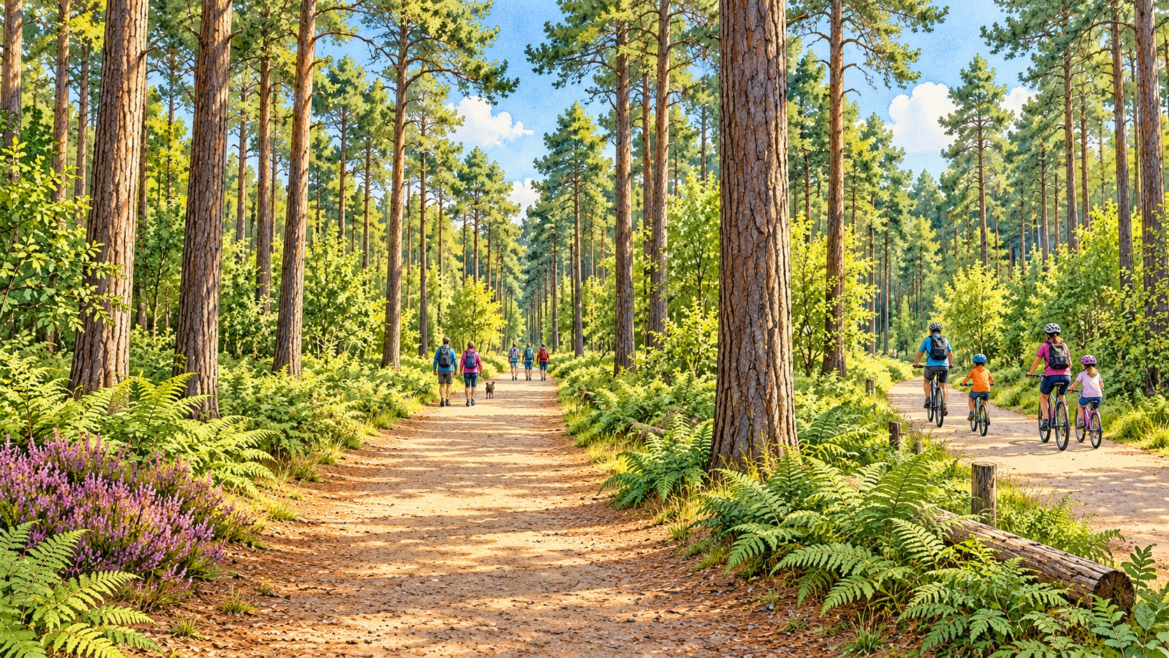 Artist's impression of walking and cycling trails at Sherwood Pines near Kings Clipstone